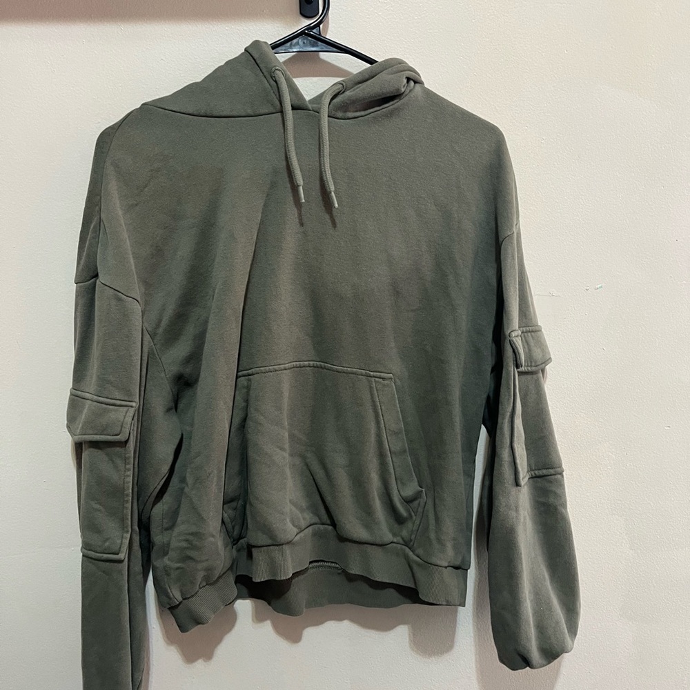 Olive Green Hoodie with Pocket Details